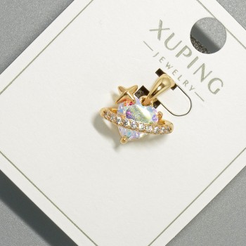 Кулон "Серце" Xuping з рожевим кристалом та білими стразами, діаметр 14х9мм+ -, довжина 16, 5мм+- позолота 18К