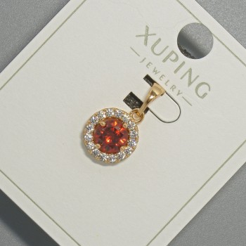 Xuping Pendant with Red Crystal and White Rhinestones, Diameter about 10.5 mm, Length about 18.5 mm, 18K Gold Plating