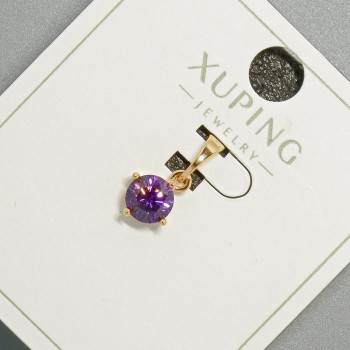 Pendant Xuping with purple crystal, diameter 6 mm, length 15 mm, 18K plating