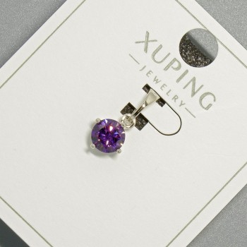 Xuping Pendant with Violet Crystal, 6 mm diameter, 15 mm length, Rhodium-Plated
