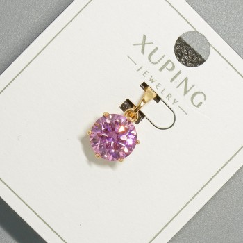 Xuping Pendant with Pink Crystal, Diameter 9 mm, Length 17 mm, 18K Gold Plating