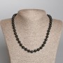 Necklace in Silvery Obsidian Natural Stone, Smooth Bead, 8mm Diameter, 49cm Length