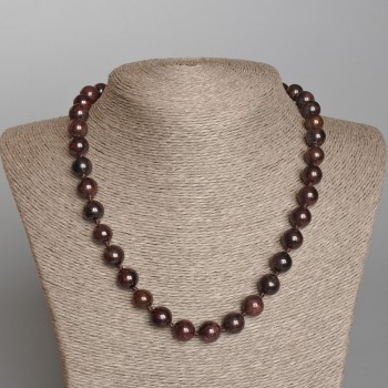Garnet Necklace with natural stone smooth beads, diameter 10.5 mm, length 50 cm