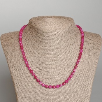 Raspberry Tourmaline Necklace with Natural Faceted Cube Stones, 5 mm Diameter, 48 cm Length