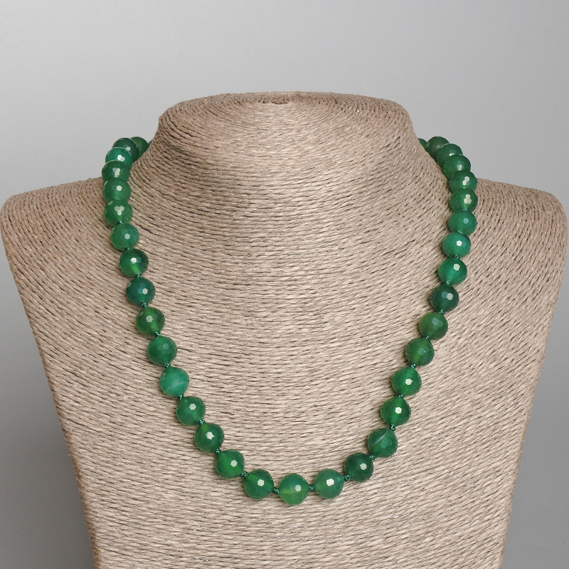 Chrysoprase necklace natural stone faceted bead, 10mm diameter, 49cm length