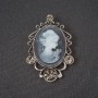 Brooch 'Cameo Lady' in silver-toned metal with crystals, 50mm +
