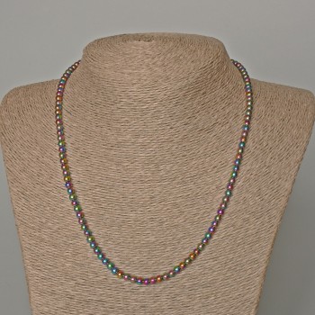 Hematite necklace with a 'Gasoline' finish, smooth beads, diameter 4 mm, length 48 cm