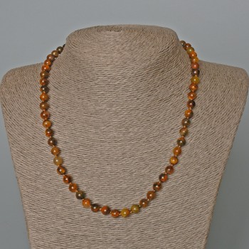 Yellow petersite necklace, natural stone, smooth beads, diameter 6.5 mm, length 48 cm