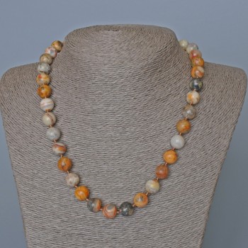 Moroccan Agate Necklace, natural stone, smooth beads, diameter 10.5 mm, length 49 cm