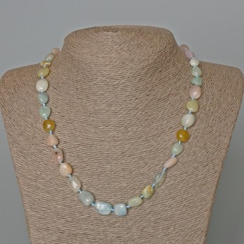 Morganite Necklace, natural stone, faceted beads, diameter 9×12 mm, length 49 cm (±)