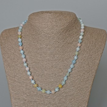 Morganite Necklace, Natural Stone, Smooth Beads, 6 mm Diameter, 49 cm Length