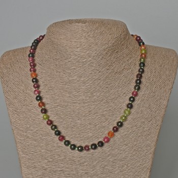 Tourmaline Necklace with Natural Stone, Faceted Bead, 6.5 mm Diameter, 48 cm Length