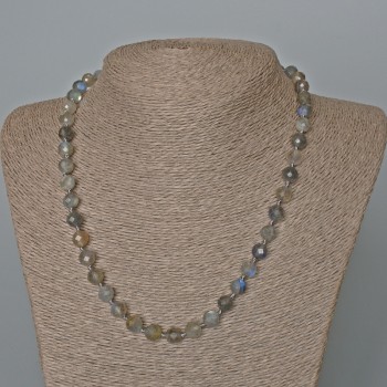 Labradorite Necklace with Natural Stone, Faceted Beads, 8 mm Diameter, 49 cm Length
