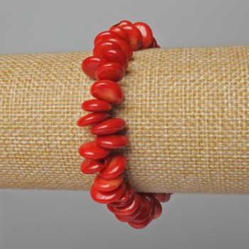 Natural Coral Bracelet - Oval Beads, Diameter approx. 12×4 mm, Length 18 cm (Stretch)