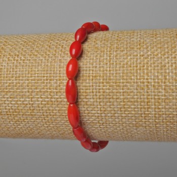 Bracelet with natural coral beads, 5×9 mm diameter, 18 cm long ± (stretch)