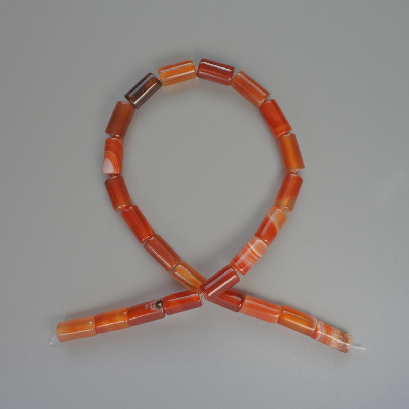Orange Agate Beads, Natural Stone Cylindrical, Diameter 8x16 mm, Length 38 cm on a thread