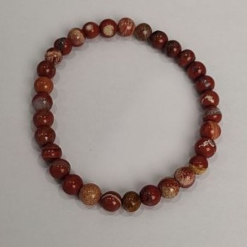 Red Jasper bracelet, natural stone, smooth bead, diameter 6(±)mm, length 18 cm (stretch)