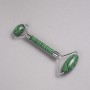 Two-sided malachite roller massager, 14.5 cm long, silver-toned metal