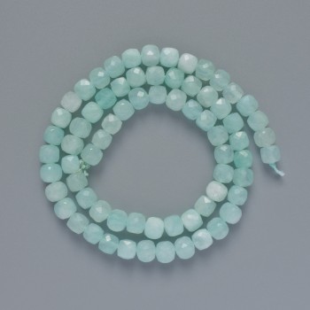 Aquamarine Beads, Natural Stone, Faceted Cubes, Diameter 5.5 mm, Length 38 cm on Thread