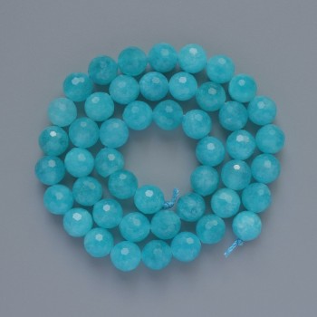 Aquamarine Beads, Natural Stone, Faceted Balls, 8mm Diameter, 38 cm Length on Thread