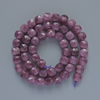 Tourmaline Rubellite Beads, Natural Gemstone, Faceted Cube, Diameter 7 mm ±, Length 38 cm ±, On Thread