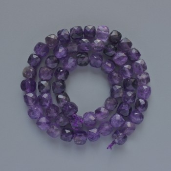 Amethyst beads, natural stone, faceted cube, diameter 7 mm ±, length 38 cm ± on thread