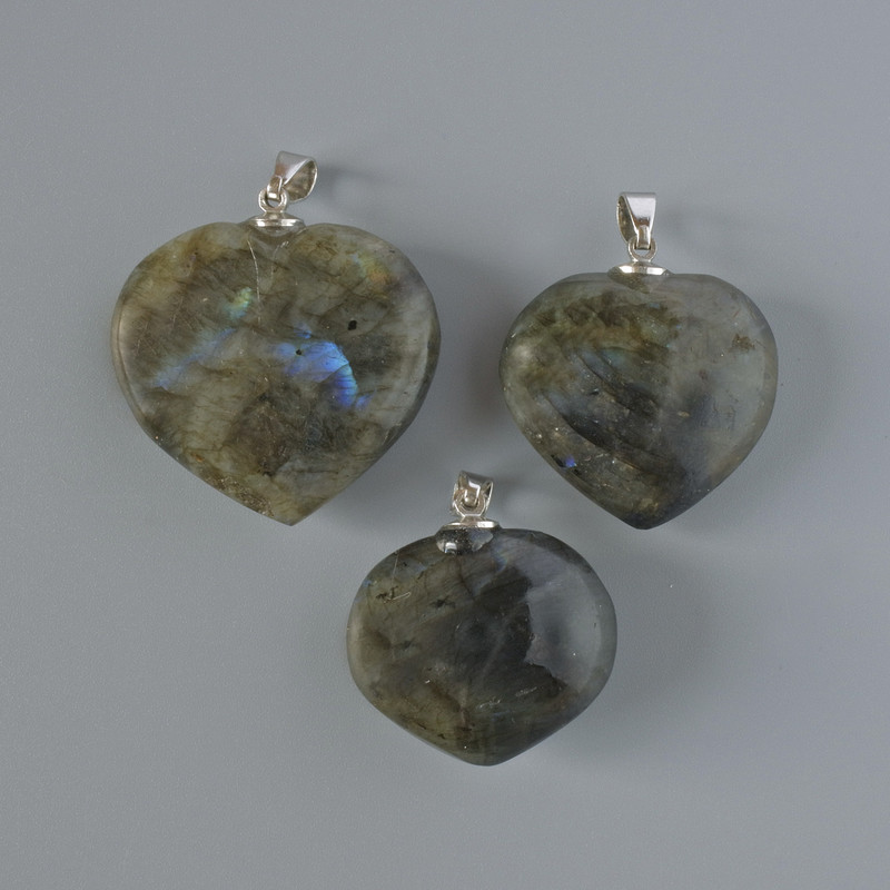 Pendant 'Heart' Labradorite natural stone, assortment diameter 32x36mm+