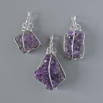 Amethyst Druzy Geode Pendant in a Silver Setting