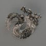 Dragon brooch pendant with black and gray enamel, silver-toned metal 42x42 mm