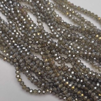 Gray Transparent Czech Crystal Beads with Gold Plating, Faceted Rondelle, 3.5×2.5 mm, 39 cm on Beading Wire