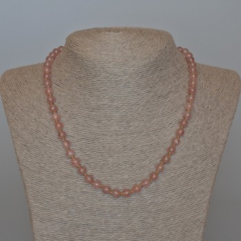 Strawberry Quartz Necklace, natural stone, smooth beads, diameter 6.5 mm, length 48 cm