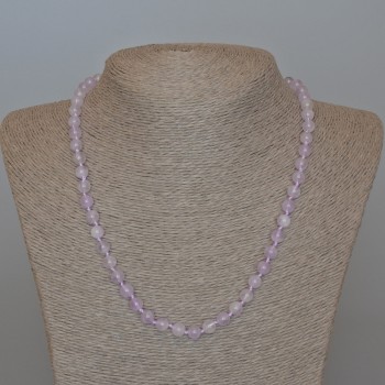 Lavender Amethyst Necklace with natural stone, smooth round beads, 6.5 mm diameter, 49 cm length