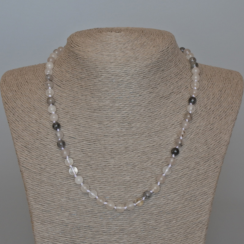 Rutile Quartz Hairy Quartz Necklace - Natural Stone, Smooth Beads, Diameter 6.5 mm, Length 48 cm