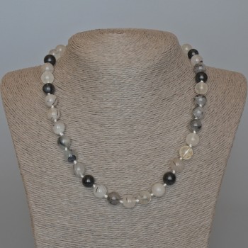 Rutilated Quartz Hair Necklace, Natural Stone, Smooth Bead, 10 mm Diameter, 49 cm Length