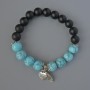 Shungite and Turquoise Bracelet (Individual) Smooth Beads, 10mm Diameter, 18cm Length, with Metal Accents (Stretch)