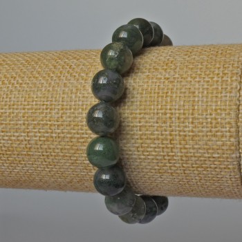 Moss Agate Bracelet, natural stone, smooth beads, diameter 10mm, length 18cm (stretch)