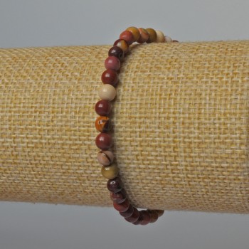 Mookaite Jasper Bracelet - natural stone, smooth beads, 5 mm diameter, 18 cm length (stretch)