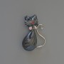 Brooch-pendant Kitten black mother-of-pearl enamel with rhinestones, crystals, silver-toned metal 25x39mm