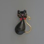 Brooch Pendant Kitty Black Enamel, Crystals, Gold-Toned Metal 25x39mm