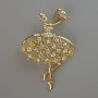 Brooch 'Ballerina' with white and pink crystals, gold-tone metal 39×54 mm