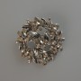 Flower Brooch with Gray Rhinestones, Silver Metal 37x37mm