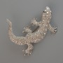 Lizard Brooch-Pendant with White and Pink Rhinestones, Light-Silver Metal 54x46 mm