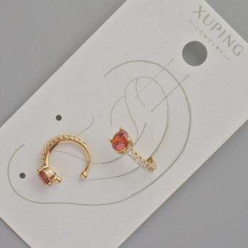 Kaf Xuping with red crystal and white rhinestones, diameter 13x5mm ± 18K gold plating