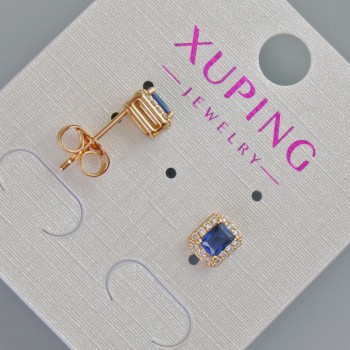 Xuping Stud Earrings with Blue Crystal and White Crystals, 6.5×5.5 mm, 18K Gold Plating