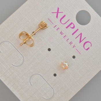 Xuping Stud Earrings with Pink Color-Changing Crystal, 4 mm Diameter, 18K Gold Plating