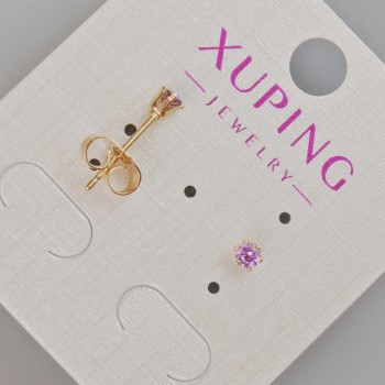 Xuping Stud Earrings with Violet Crystal, 4 mm Diameter, 18K Gold Plating