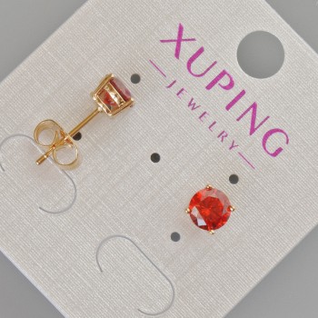 Xuping Stud Earrings with Red Crystal, 7 mm Diameter ± 18K Gold Plating