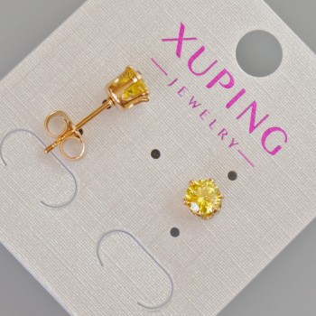 Xuping Yellow Crystal Stud Earrings, 6 mm Diameter, 18K Gold Plating