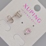 Xuping stud earrings with pink crystal and white rhinestones, diameter 6.5 x 5.5 mm - Rhodium-plated