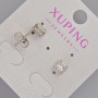 Xuping Stud Earrings with White Crystal and Rhinestones, Diameter 6.5 x 5.5 mm — Rhodium